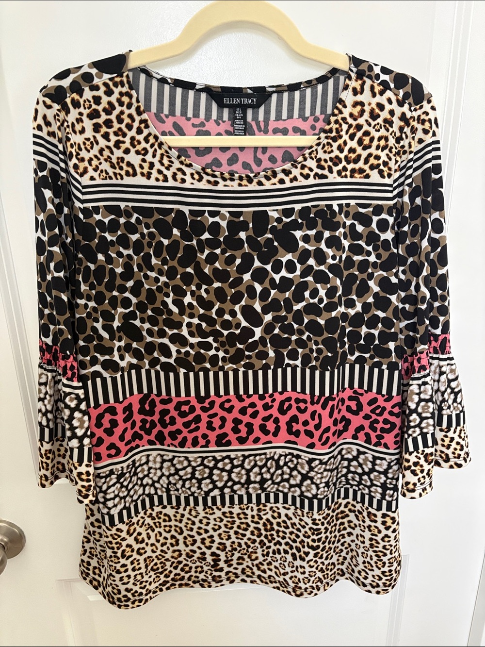 Ellen Tracy Mixed Animal-Print Tunic with Pink Accent